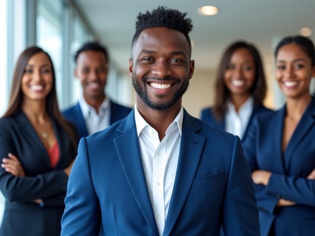 Formal photo of the Ogun Shine founder and core management team, smiling confidently in a clean office.